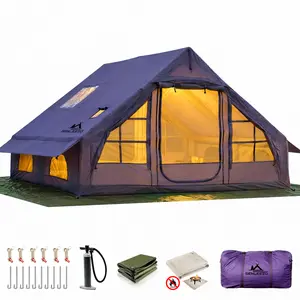 SENLEETO 129 SqFt Inflatable Cabin Glamping House - Sturdy Tents, 4-Season, Waterproof, Heavy-Duty, Windproof Folding Tent, Stove Jack, Canopy, Bug-Proof Floor, for Family Camping