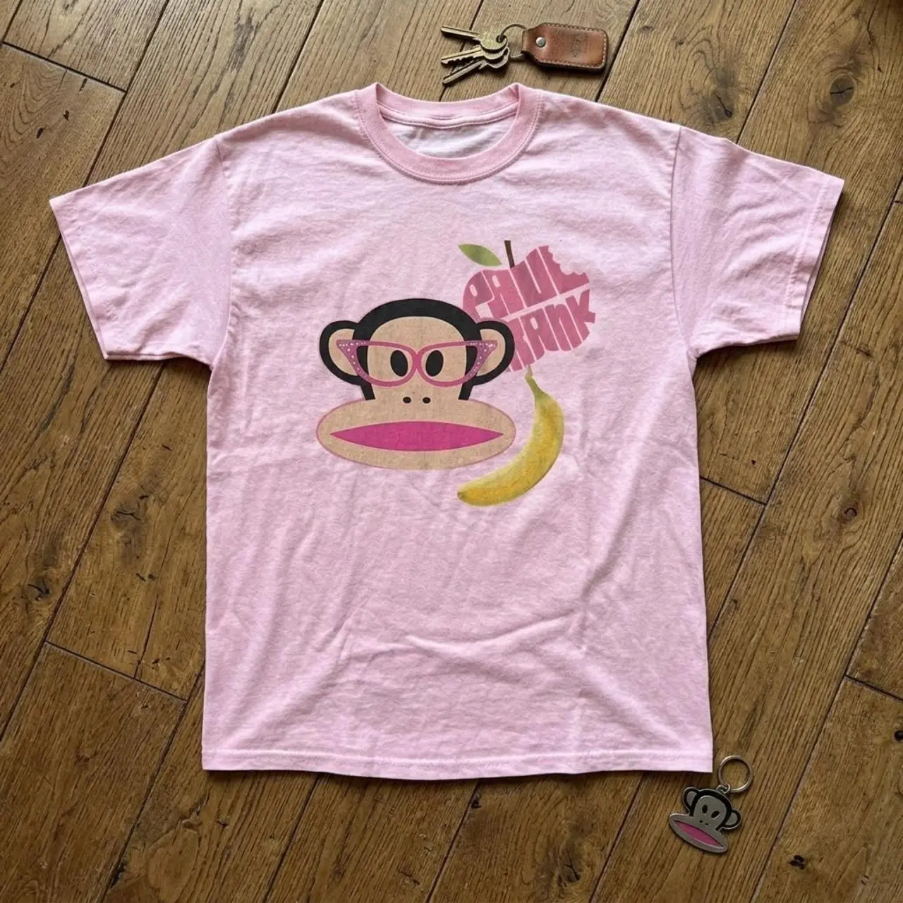 Paul Frank pink monkey graphic unisex tee with banana Baby Tee, Gift Ideas, Gift For Her