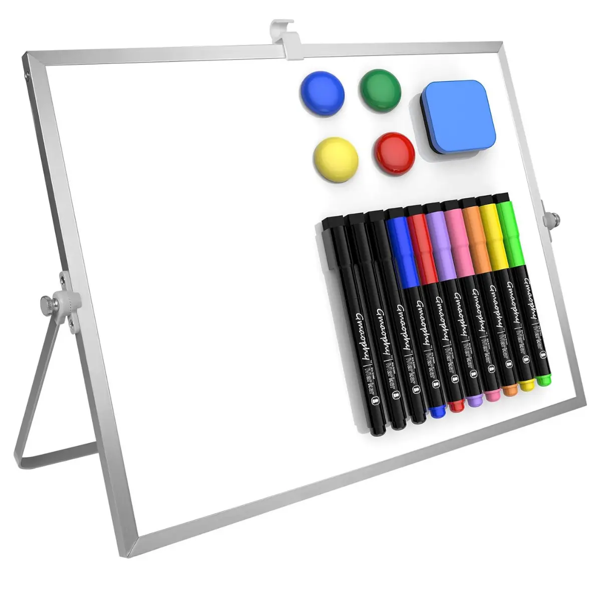 Double-Sided Desktop Dry Erase White Board (16x12 In) with Stand, Portable Magnetic Whiteboard Easel Kit Including Markers, Magnets, Eraser for Office, Home Memo & To-Do List Drawing