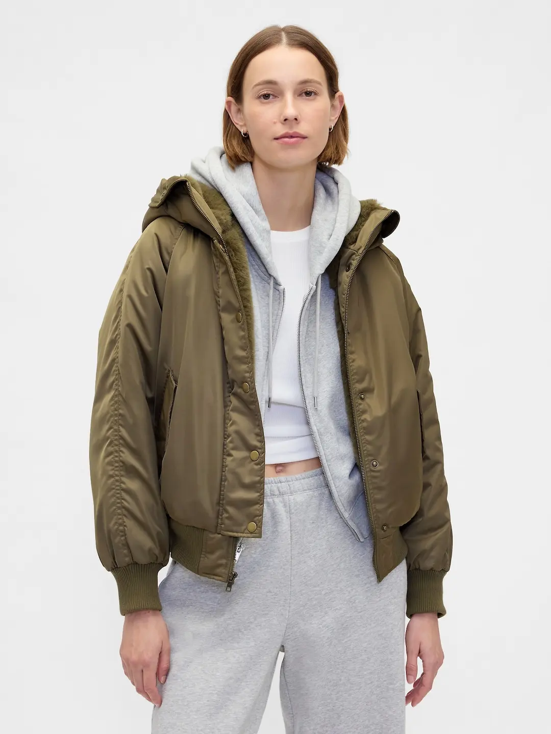Gap Women's Faux Fur-Lined Hooded Utility Jacket Gap Women's Faux Fur-Lined Hooded Utility Jacket