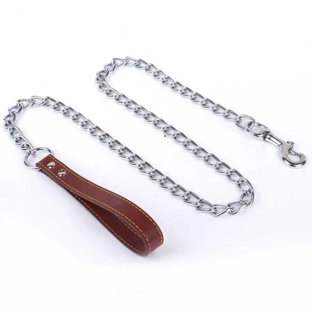 High Quality Iron Chew Resistant 180cm Dog Leash, PU Metal Chain Pet Lead with Environmental Protection Nickel Plated Iron Buckle Trigger Hook Handle, 3-Color Durable and Comfortable Training Aid for Basic Collars