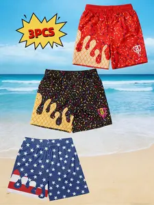 Boys' Summer Beach Shorts Set of 3, Breathable Quick-Dry Sporty Casual Wear, Perfect for Daily Use, Ideal Gift for Kids