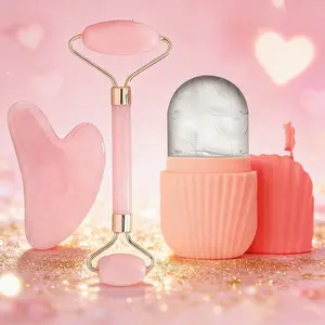 Valentine's Day Limited Edition Face Massage Tool Set, Vertical Slanted Ice Grid, Fashion Facial Roller, Skin Scratching Board