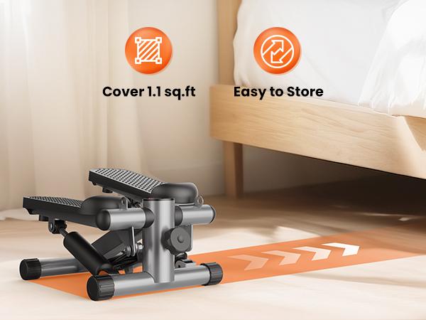 Mini Stair Stepper for Home Workout, Compact Fitness Stepper with Resistance Bands, LCD Monitor, Adjustable Height, Non-Slip Oversized Pedals, 300 LBS Capacity, for Abs, Waist, Thighs and Buttocks Training