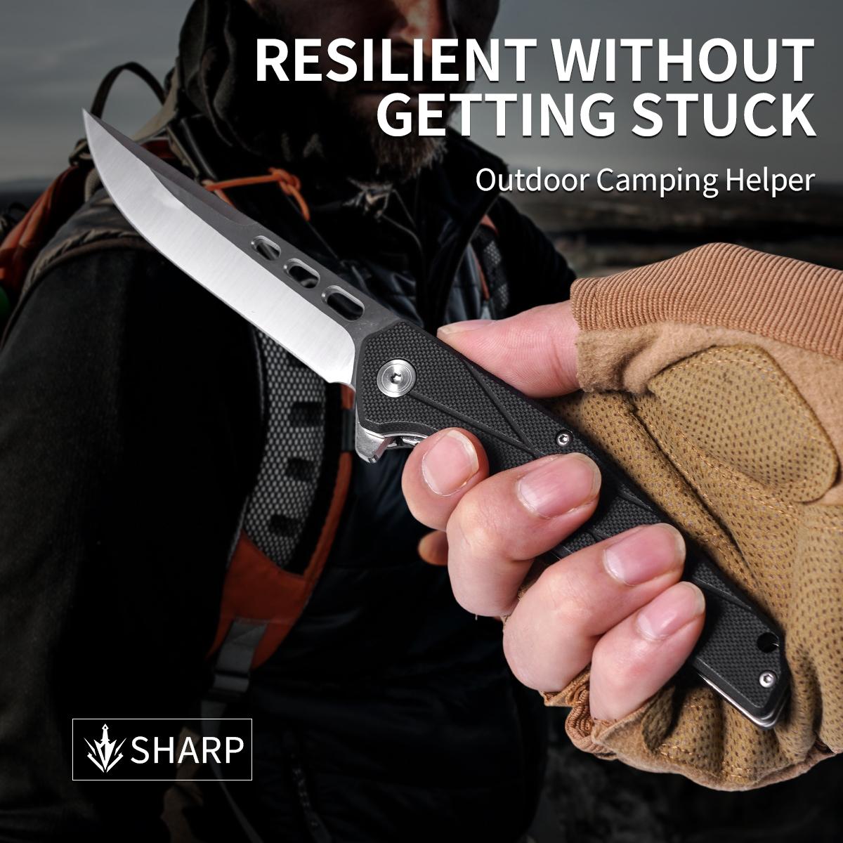 Slim EDC Folding Pocket Knife with G10 Handle, Outdoor Survival Tool for Camping Hiking