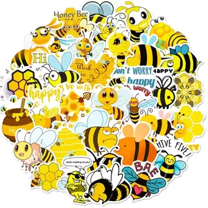 Honey Bee Vinyl Stickers 50pcs – Waterproof, Non-Fading Decals for Planners, Tech, Water Bottles, Cars & Bee Lover Gifts