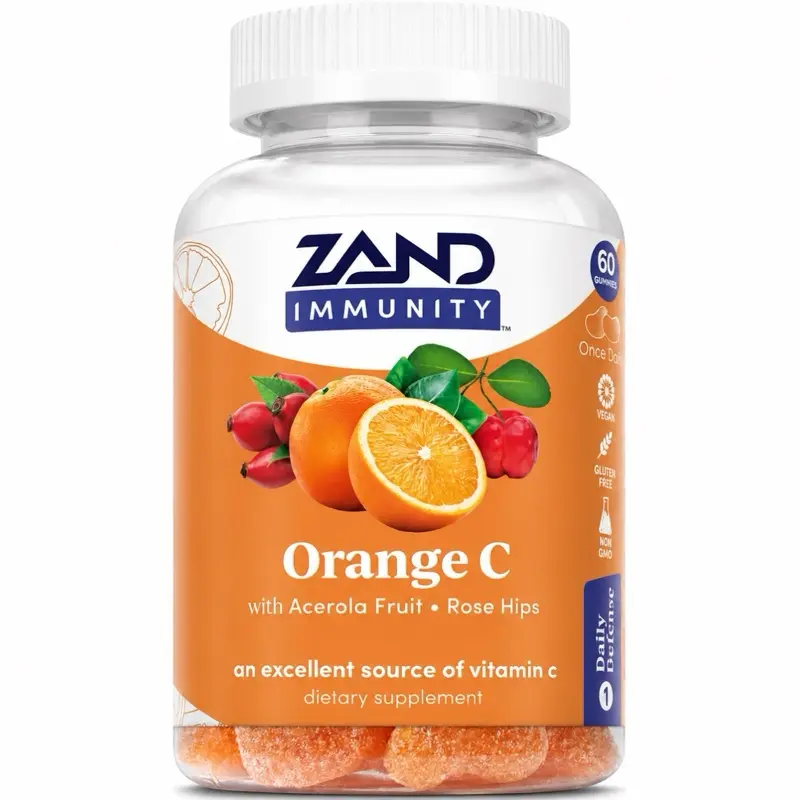 ZAND Immunity Orange C Gummies, 60 Count - Vitamin C Supplement with Acerola and Rose Hips