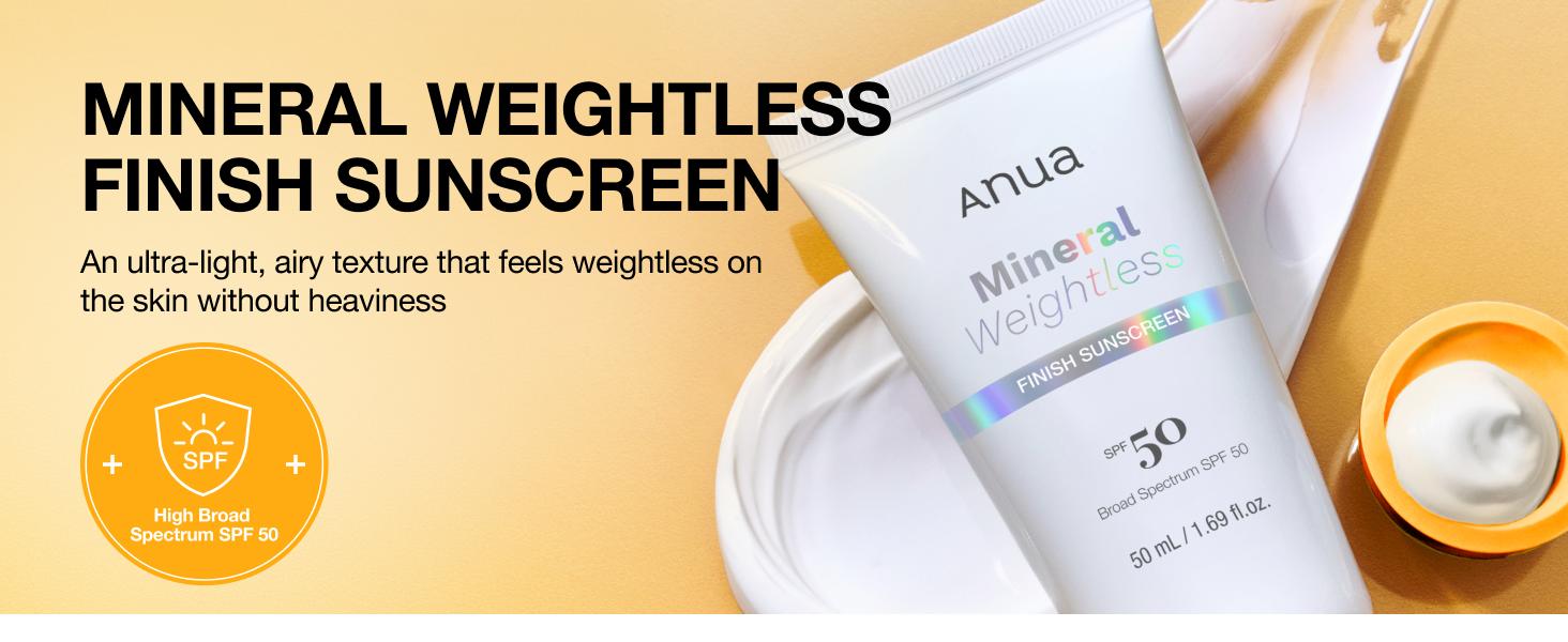 [Anua] Mineral Weightless Finish Sunscreen l SPF 50, Broad Spectrum, Zinc-Based for Sensitive Skin, Lightweight Hydrating Lotion Texture, Under Makeup, Korean Skincare, 1.69 fl oz