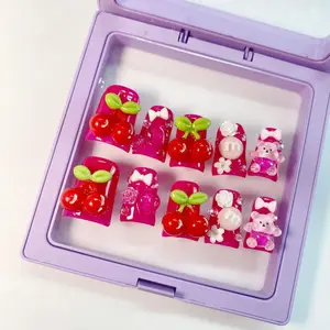 【$10 off $20】 TikTok Viral! Cute Pink Cherry - Duck Bill Shape! Handmade Press-on Nails, Reusable & Easy to Apply. A Must-Have for 2025 Trendy Nail Art! #3DNailArt #PressOnNails