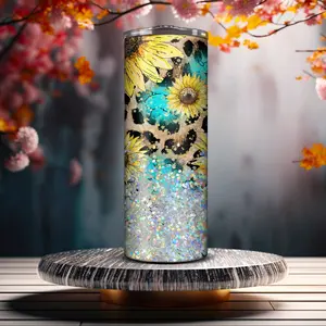 Sunflower and turquoise print straw included Drinkware Tumbler