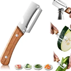 Advanced Vegetable Peeler Set with Wooden Handle and Bottle Opener, Two-In-One Stainless Steel Kitchen Tool, 2 Pieces, Ideal for Fruits and Vegetables