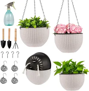 4 Pack Self Watering Hanging Planter 8.2 Inch Flower Pots Set For Indoor Outdoor Plant