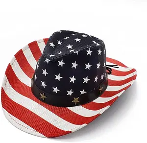 American Flag Cowboy Hat, Bright Red, White, Blue Western USA Shape-It Brim