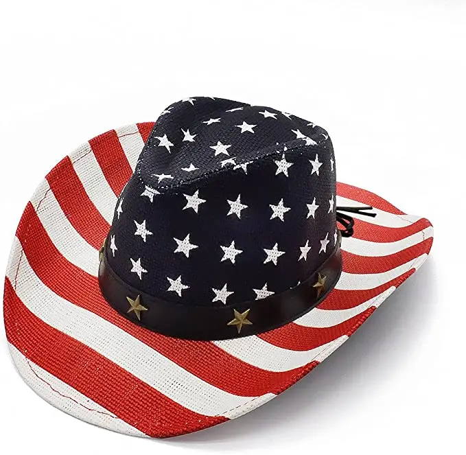 American Flag Cowboy Hat, Bright Red, White, Blue Western USA Shape-It Brim