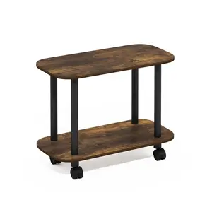 TURN-N-TUBE Side Table in Amber Pine offers 2-tier storage, open shelf, rounded corners in a versatile design for bedrooms, living rooms, and small spaces