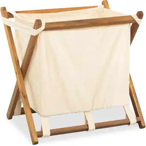 Acacia  X-Frame Laundry Hamper, Folding Large Wooden Baskets with Handle, Sorter for Blankets Clothes Pillows Towels, 22'' Tall -Beige