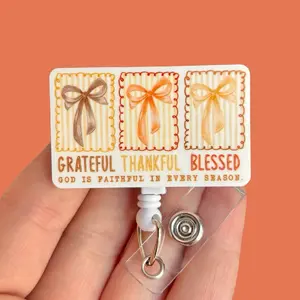 Glitter My Badge Thanksgiving badge reel for nurse and hospital workers. Badge clip Badge pull - Retractable swivel clip with a 360 rotation. Great gift for coworker.