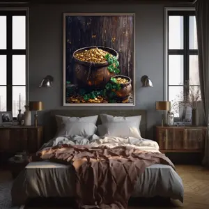 St Patrick's Day Pot of Gold Prints, Rustic Clover Wall Art, Irish Art Gifts, Saint Patrick's Day Gift, Printable Shamrock Print Decor POSTER