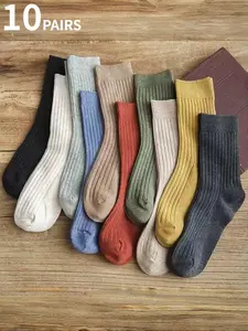Men's 10 Pairs Solid Minimalist Crew Socks, Casual Comfy Breathable Mid-calf Socks for Daily Wear, Multi-pack Knit Socks, Breathable Fabric Socks, Menswear, Men's Socks & Underwear
