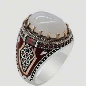 1Pcs Business Banquet Classic White Turquoise Vintage Ring for Men, Dating Party Wedding Engagement Jewelry Accessory