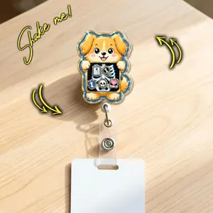 Dog X Ray Shaker Badge Reel, Radiology Tech Badge Holder, Funny Veterinary Imaging ID Clip