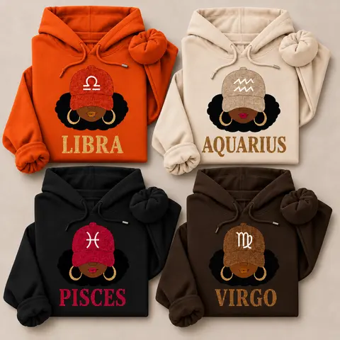 All 12 Zodiac Slay Girl Graphic Hoodie, Afro Zodiac Sign Hooded Sweatshirt, Cozy Horoscope Graphic Pullover, Perfect Gift for Zodiac Lovers