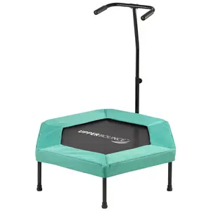 Machrus Upper Bounce 40" Mini Trampoline with Adjustable T-Shaped Handrail – Hexagonal Rebounder Fitness Trampoline for Kids & Adults- Green