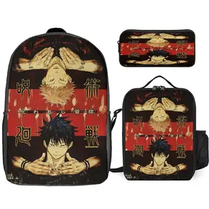 Jujutsu Anime Kaisen 3 Piece Backpack Set with Lunch Bag Pencil Case , High Capacity Bookbag with Lunch Box Pen Box Workplace Travel