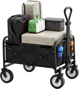 39" Collapsible Wagon Folding Foldable Garden Cart with Large Capacity, 330 LBS Capacity Portable Utility Wagon Cart Heavy Duty for Beach Camping Shopping Garden,Black