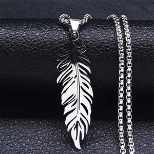 Simple new feather pendant hip-hop fashion personality titanium steel necklace jewelry
