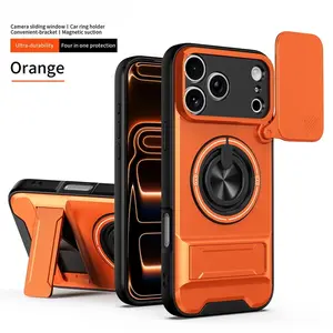Luxury 360 Rotating Magnetic Ring Holder Phone Case For iPhone 17Air 17 16E 16 15 14 13 12 11 Pro Max  Plus  Lens Slide Camera kickstand Cover