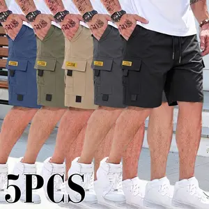 Men’s 5-Pocket Cargo Shorts — Summer Casual Drawstring Waist, Bermuda Style, Multi-Pocket Design, Loose Fit, Breathable, Comfortable, Durable for Everyday Wear — Mid-Rise