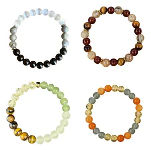 Natural Crystal Healing Bracelets Collection - 4 Styles for Protection Money Lucky Wealth & Anxiety Relief Handmade Gemstone Wellness Bracelets with Citrine