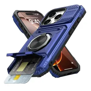 Case For iPhone 17 16 15 14 13 Pro Max Plus 17 Air Magnetic Rotated Ring Kickstand Heavy Duty Drop Protection Wallet Armor Cover