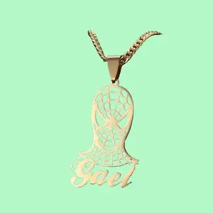 Gold Plated Cartoon Name Pendent Necklace for Kids Custom Personal Photo Picture Portrait Nameplate Pendent for Family Gifts