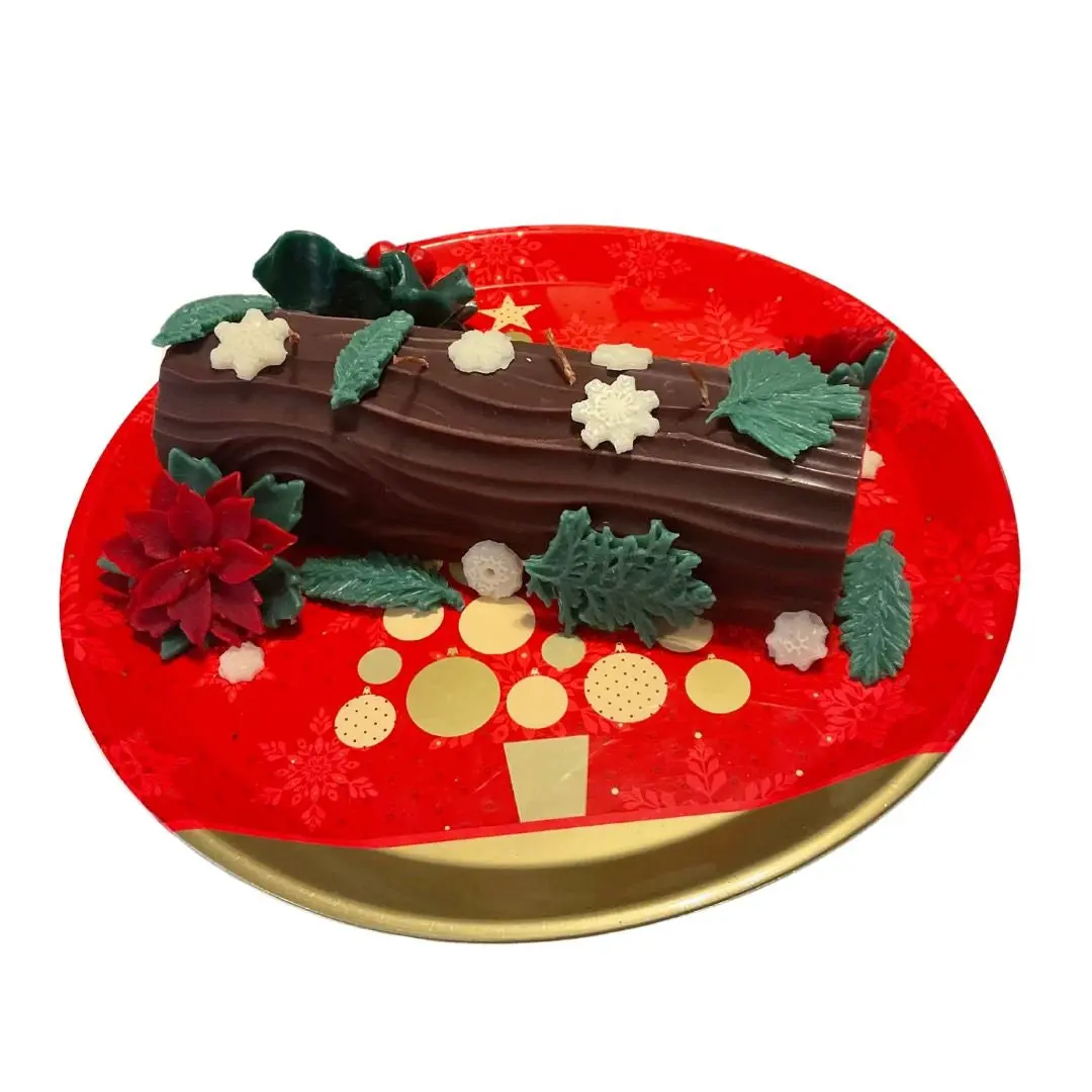 Yule log candle plate set