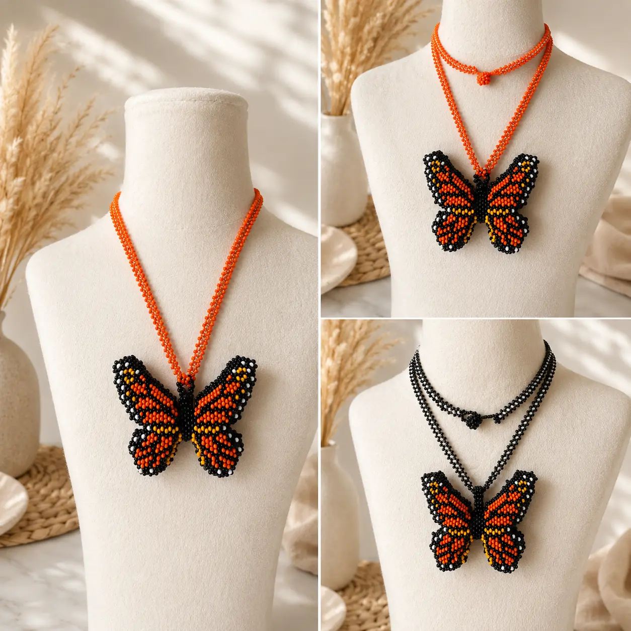 Butterfly 3D Beaded Necklaces colors  Artisan Boho Jewelry