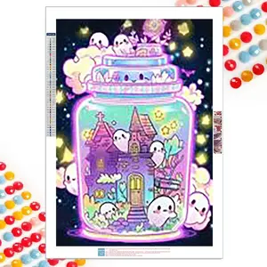 Cartoon Ghost Castle Pattern DIY Diamond Arts Colorful Painting Kit without Frame, DIY 5D Diamond Arts Colorful Painting Kit, Wall Art Decor for Home, Diamond Painting Kits