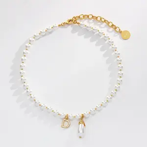 Elegant Pearl & Diamond Letter D Necklace Gold Chain Simple Fashion Jewelry for Women Subtle Elegance Versatile Gift