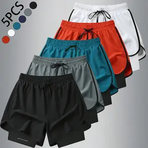 Sporty Men’s Shorts (Pack of 5) for Spring/Summer - Drawstring Waist, Rear Zippered Pocket, Built-In Underwear, Double-Layer Design, Unisex Stylish Casual Athletic Shorts for Hiking, Running, Winter Indoor Sports