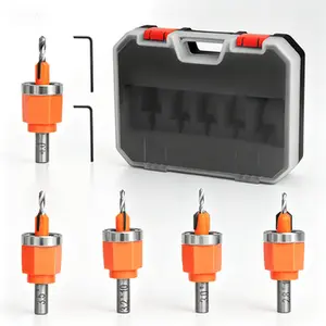 Adjustable Depth Countersink Drill Bit Set, 5 Pcs Woodworking and PVC Edge Banding Kit, Reusable Drill Bits with 1/8", 5/32", 3/16", 7/32", 1/4" Sizes, No Glue Needed Precision Countersink Set for Wood and PVC, Includes 5 Pcs Drill Bits Only