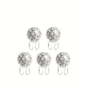 Set of 5 Women's Rhinestone Button Covers — Removable Crystal Clip-on Decorative Buttons & Snaps (Press-on with Pliers); Ideal for Decorating Dresses, Suits, Black Tuxedos, and Shirts — Lead Color