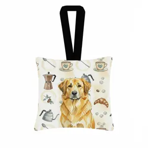 Carolines Treasures WDK7498PO3 3.5 x 3.5 in. Lion Yellow Leonberger Coffee Bar Hanging Square Fabric Ornament