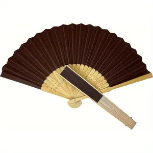 Brown Paper Foldable Hand Held Bamboo Wooden Fan Portable Folding Fan