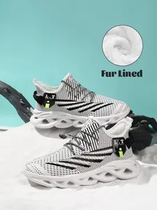 Men's Thermal Lined Blade Sole Athletic Shoes, Casual Lace Up Low Top Sneakers, Warm Sports Running Shoes for Winter, Male All-match Round Toe Shoes for Daily Wear, Fashionable Running Shoes, Outdoor Running Shoes