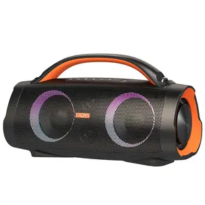 DOSS Extreme Boom+ Outdoor Speaker 100W Stereo Sound IPX6 Waterproof Bluetooth 5.3 Rechargeable Audio System with Beat-Synced LED Lights & PartySync Mode Orange Wireless Charging Handle for Phone Smartphone