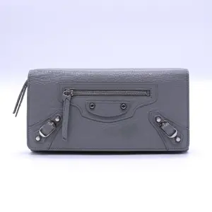 Pre-owned Balenciaga Leather Small Leather Goods Gray Motocross Giant 12 Continental wallet Twins W20823