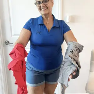 26 Valentine's Day 3pcs women's casual fashion butterfly pattern details simple solid color pleated polo collar pullover shirt women's short sleeved three piece T-shirt Polo Shirt Outfit