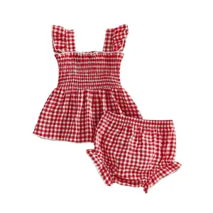 Newborn Infant Baby Girl Summer Outfits Plaid Tunic Dress Tops Smocked Top Blouse Shirt Shorts Set Cute Princess Outfit
