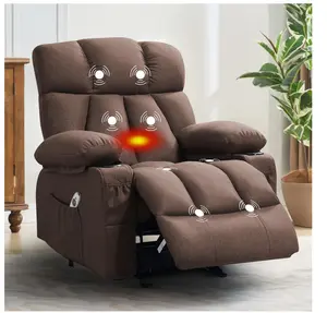 Manual Recliner Chair with Heat Therapy and Massage Function, Heavy Duty Reclining Mechanism Massage Chair, Elderly Single Rocker Sofa with Cup Holders for Bedroom Home Theater,Brown